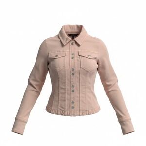 White House Black Market Pink Denim Jacket Gold Crest Buttons Womens Small